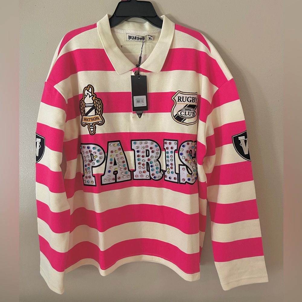 Rugby Club Pink and White Striped Men's Tee